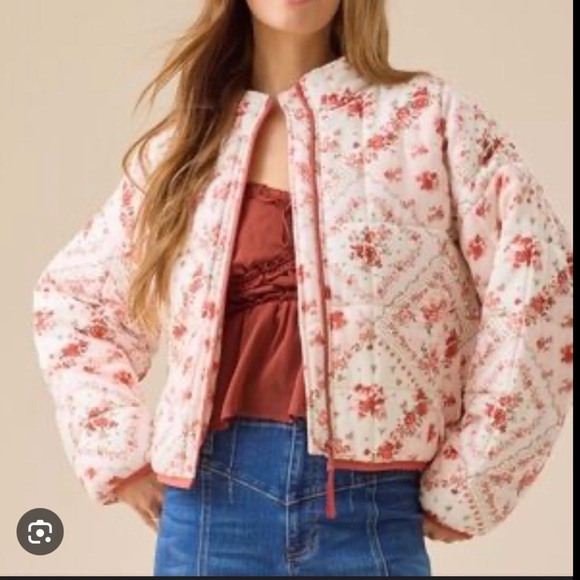 Altar'd State Jackets & Blazers - Altar'd State Pink Floral Puffer Quilted Jacket